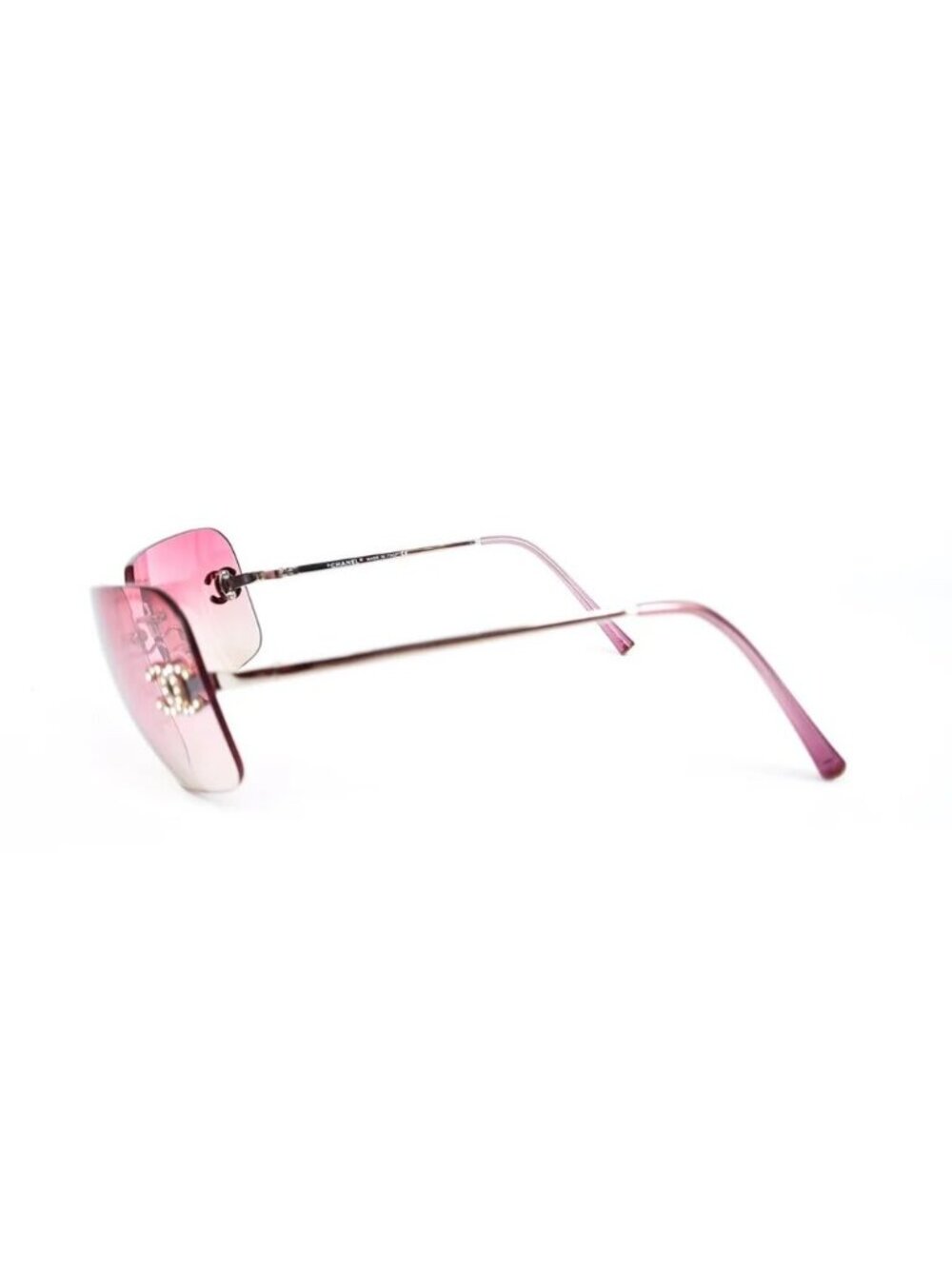 Chanel Vintage Sunglasses Rhinestone CC Logo Rimless Gradient Iridescent - Picture 7 of 10
